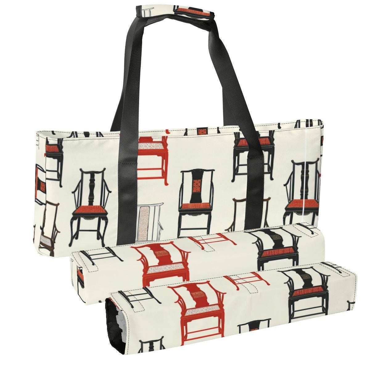 Mahjong Chair Print Bag with Rack Holders  Mahjong Tote & Pusher Rack Storage  Unique Mahjong Accessories