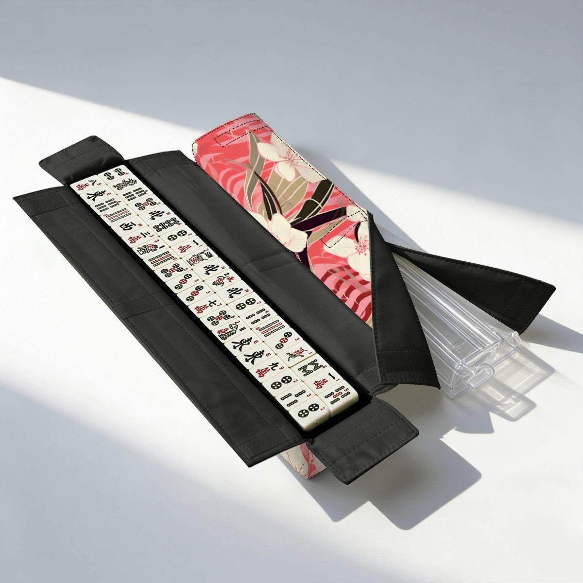 Red Floral Mahjong Bag with Rack Holders Set  Elegant Mahjong Tote with Matching Pusher Rack Storage  Mahjong Game Night Bag