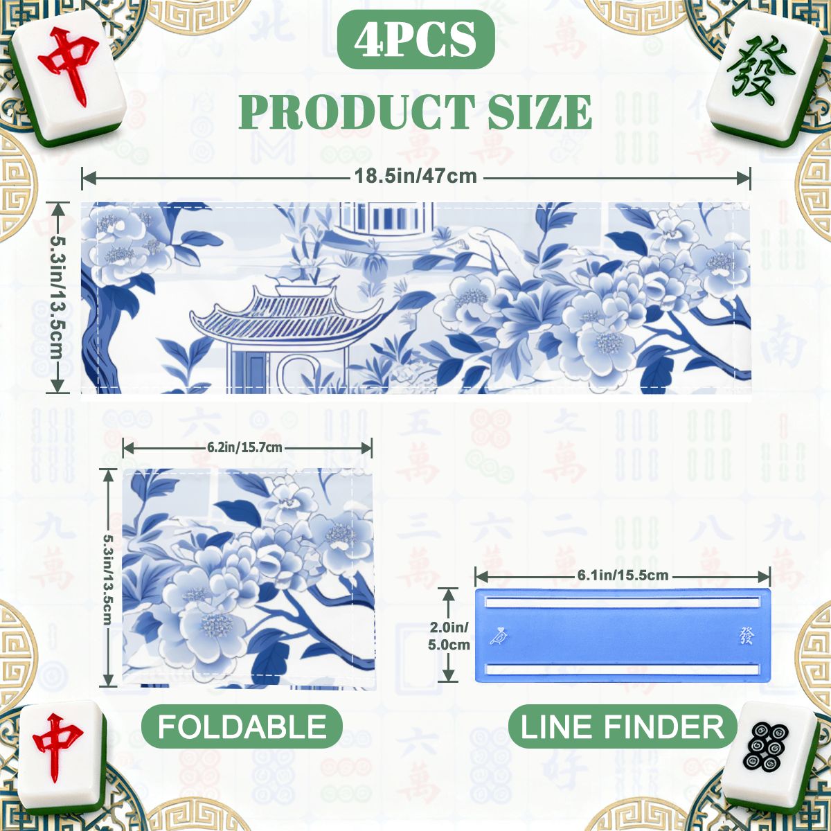 Blue Branch 31.5" × 31.5" 5-PC Mahjong Set – Classic Elegance Collection