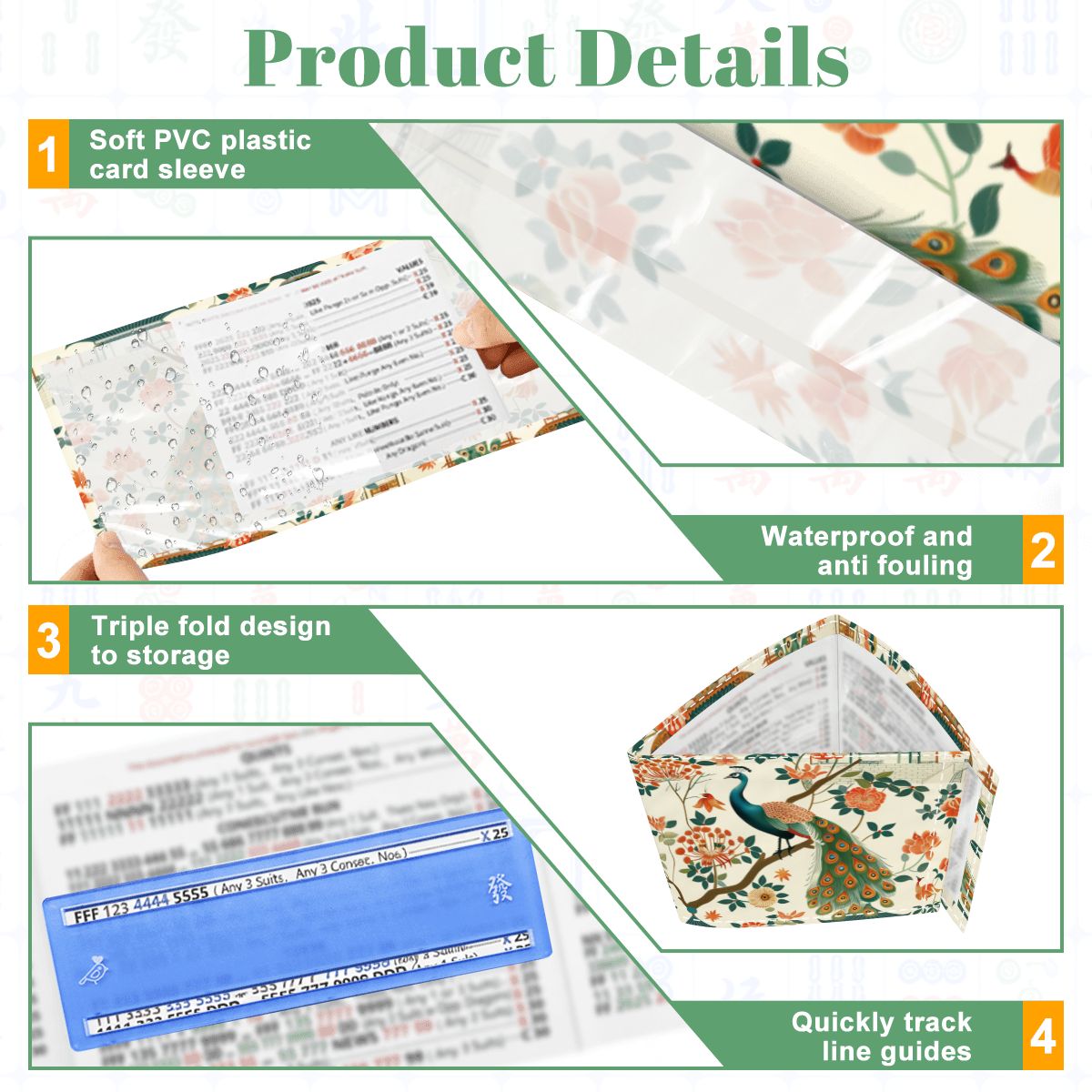 Green Peacock Mahjong Card Holder Set (4-Pack)