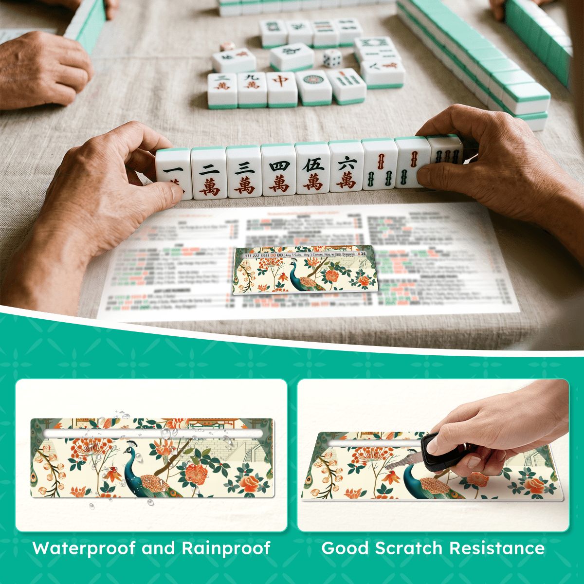 Green Peacock Mahjong Card Line Reader (4-Pack)