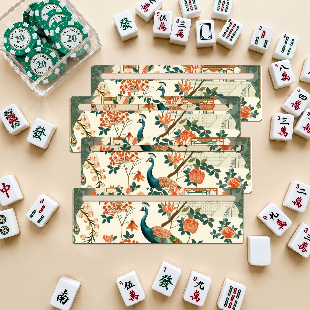 Green Peacock Mahjong Card Line Reader (4-Pack)