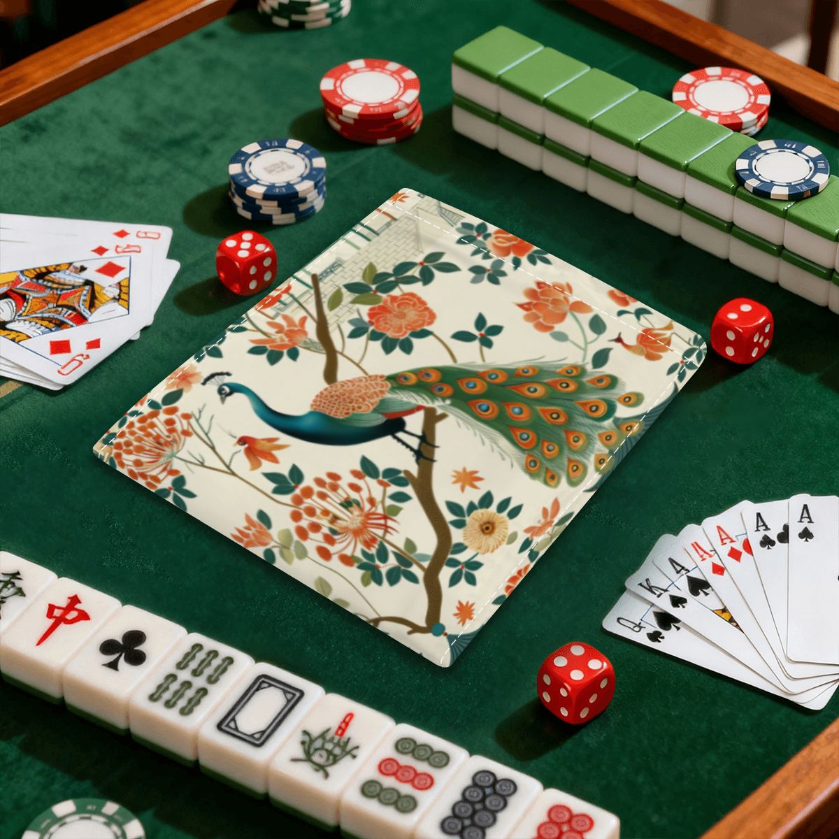 Green Peacock Mahjong Card Holder Set (4-Pack)