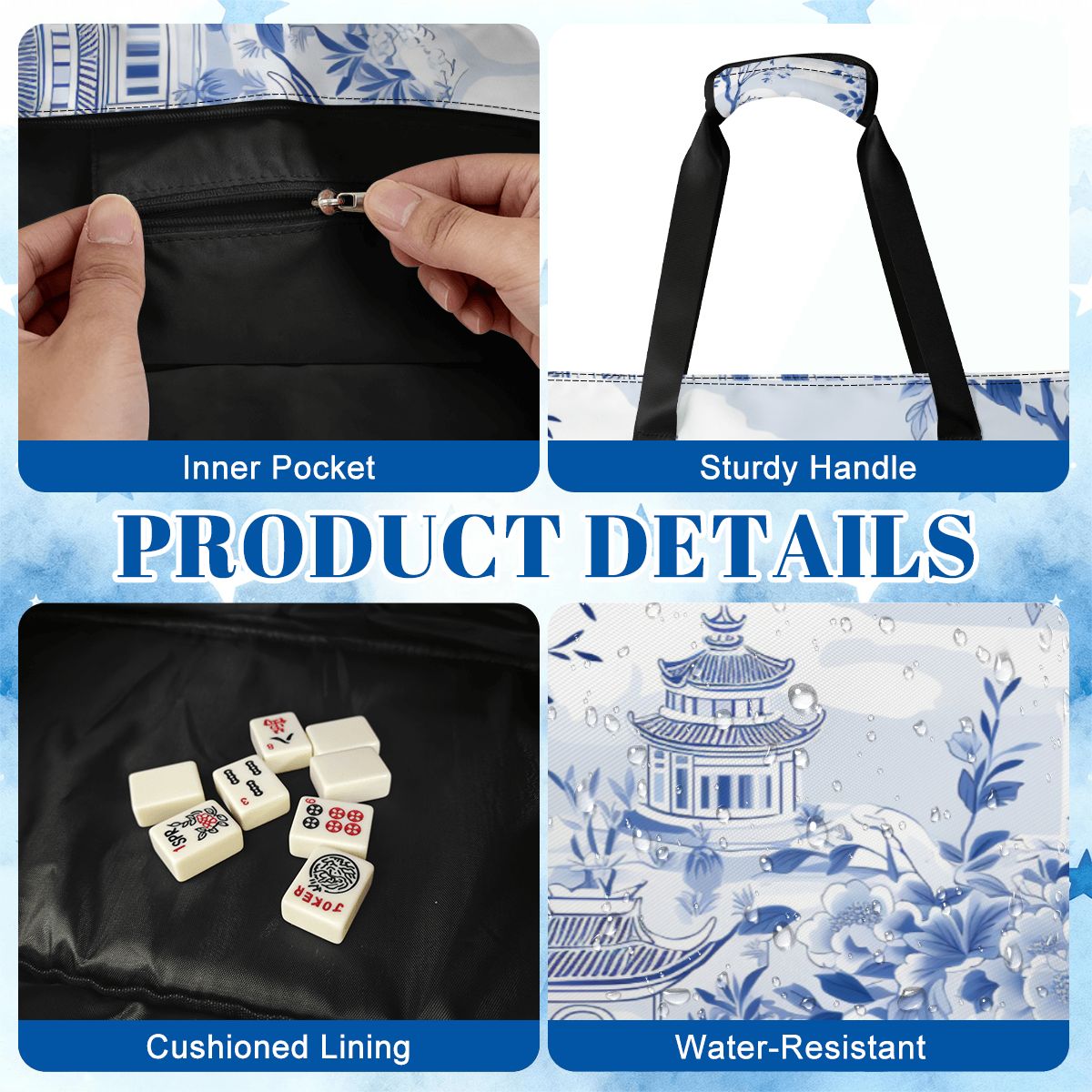 Blue Branch Mahjong Tote Bag Set