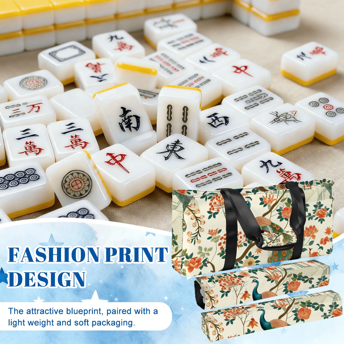 Green Peacock Mahjong Tote Bag Set