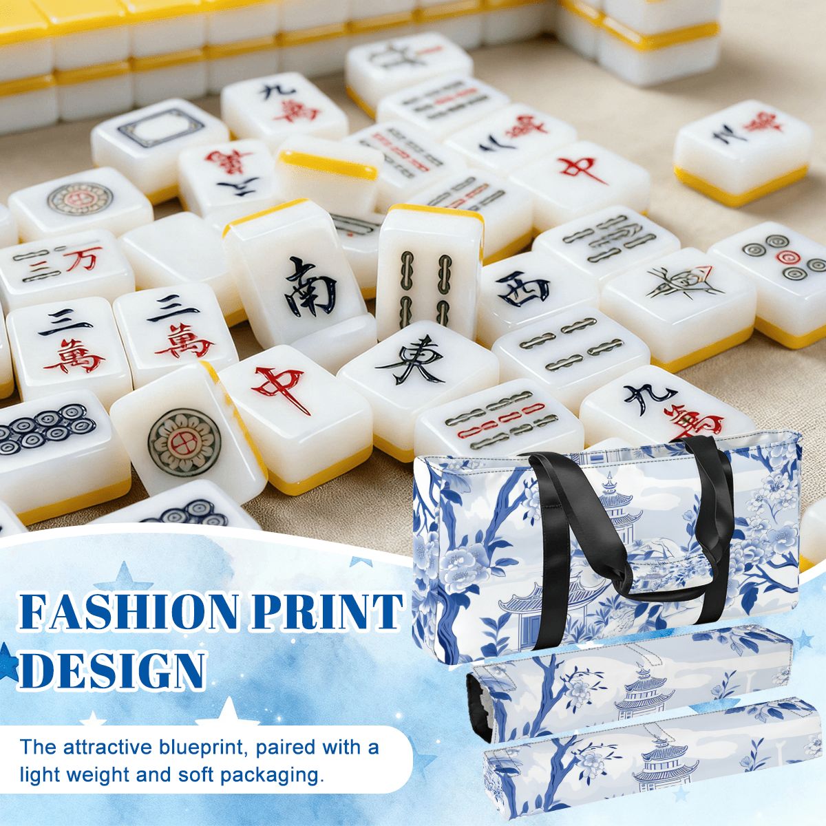Blue Branch Mahjong Tote Bag Set