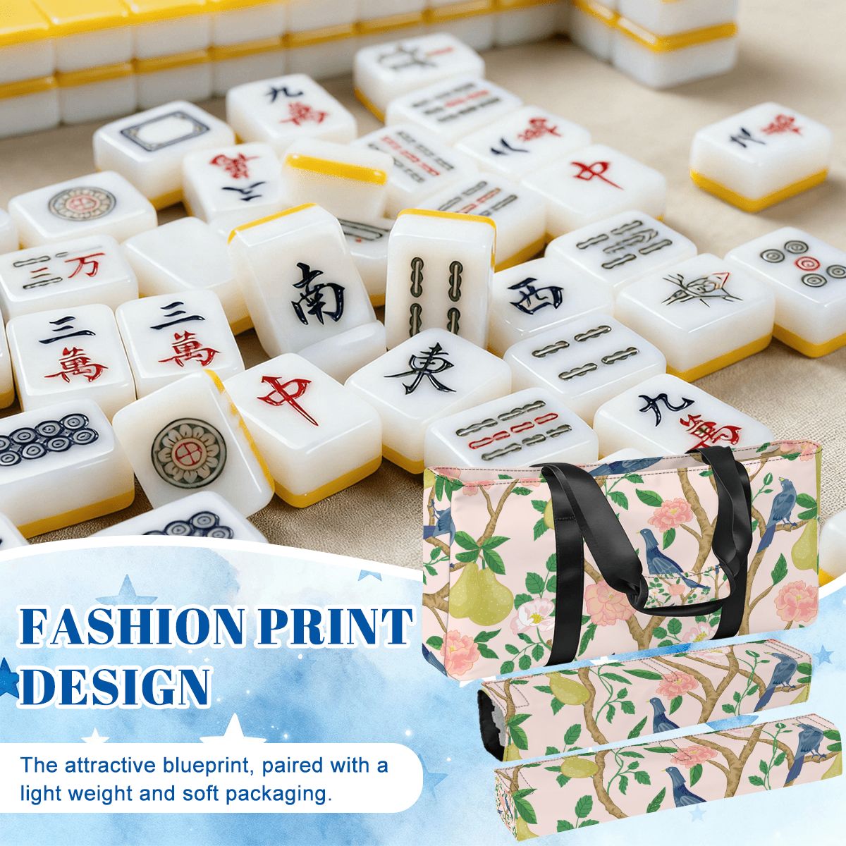 Premium Blue Birdie Mahjong Tote Bag Set
