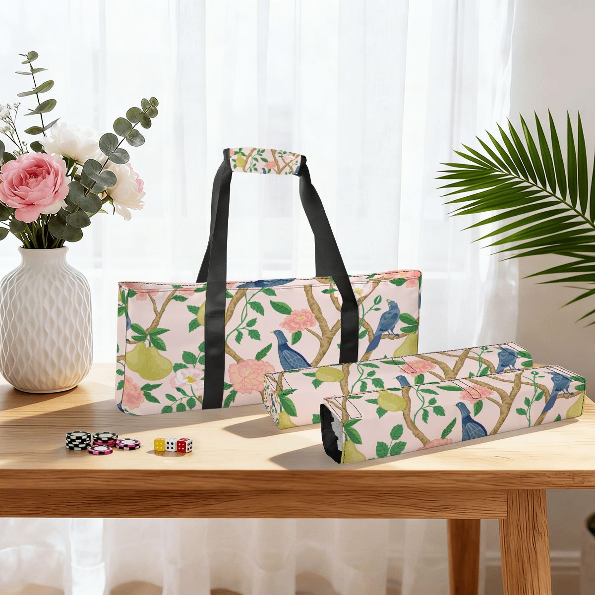 Premium Blue Birdie Mahjong Tote Bag Set