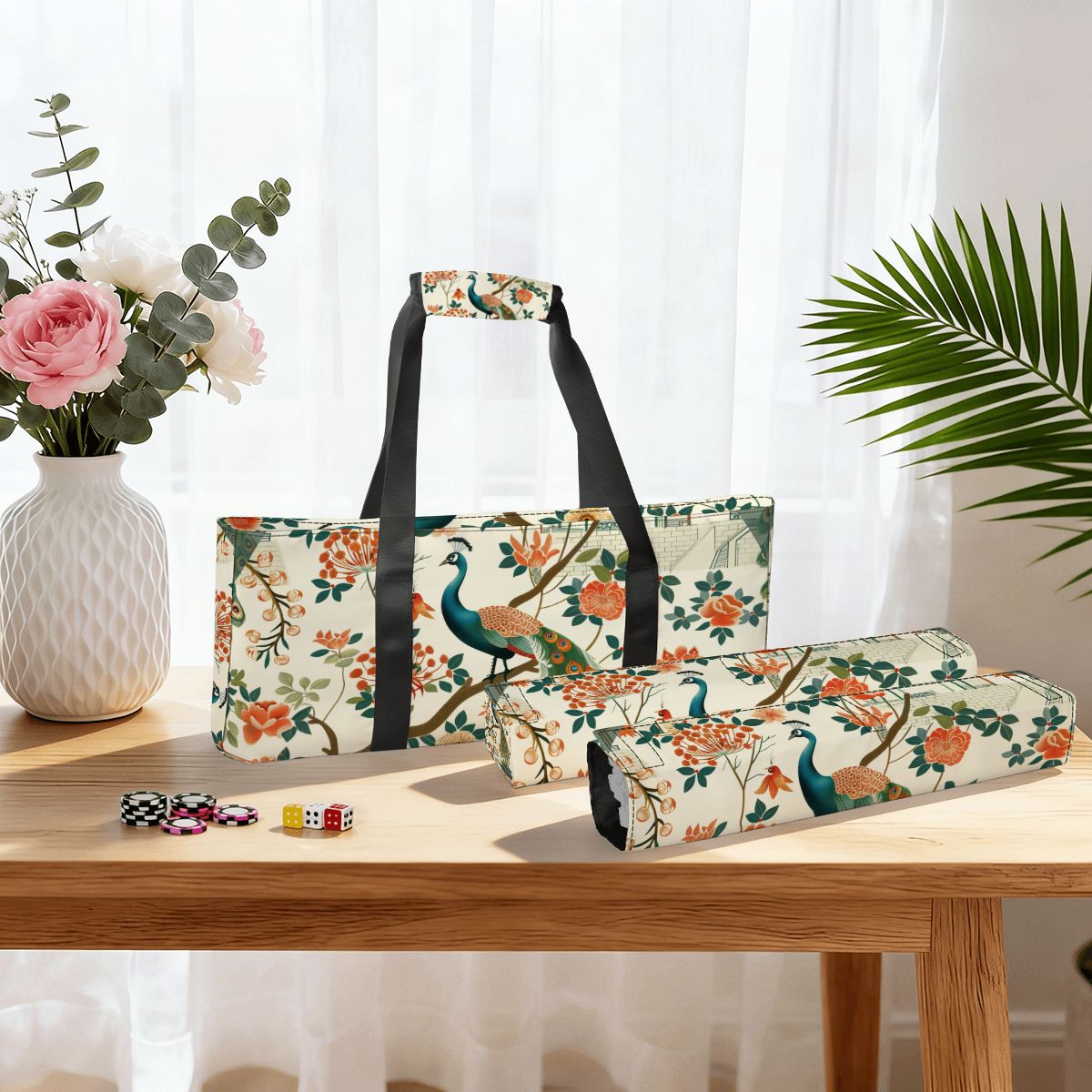 Green Peacock Mahjong Tote Bag Set
