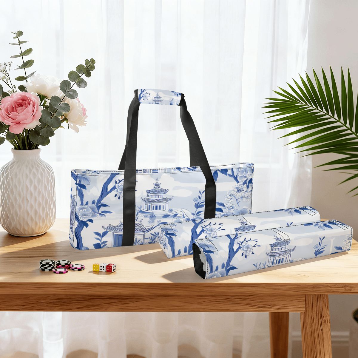 Blue Branch Mahjong Tote Bag Set