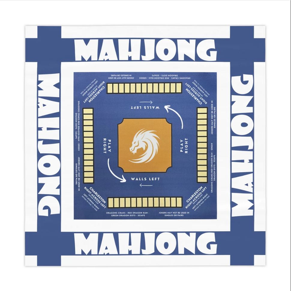 White/Blue Design With Instructions-easy-to-follow mah-jong tablecloth