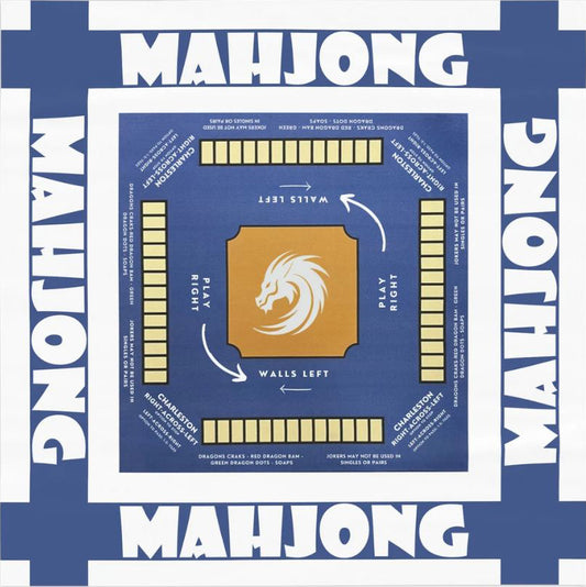 White blue with instructions-easy-to-follow mahjong tablecloth