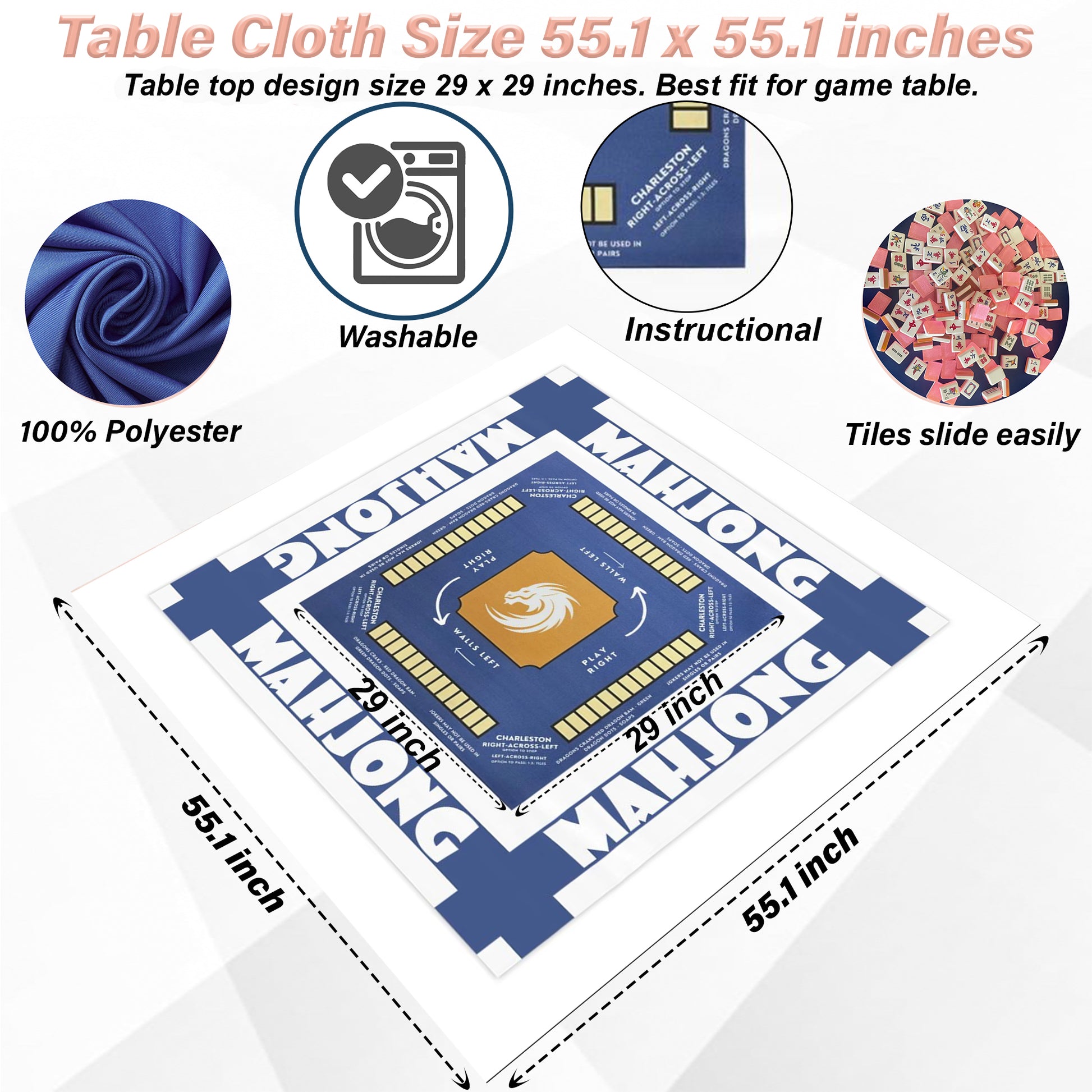 White/Blue Design With Instructions-easy-to-follow mah-jong tablecloth